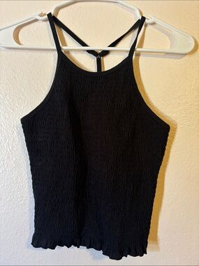 SO Black Smocked Crop Tank Top Size S